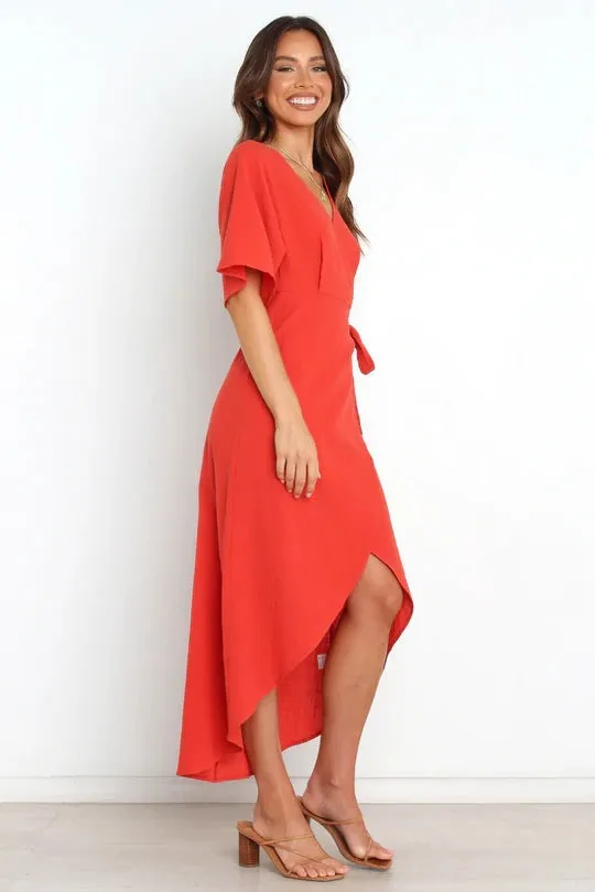 Bold Move Wrap Midi Dress - Red