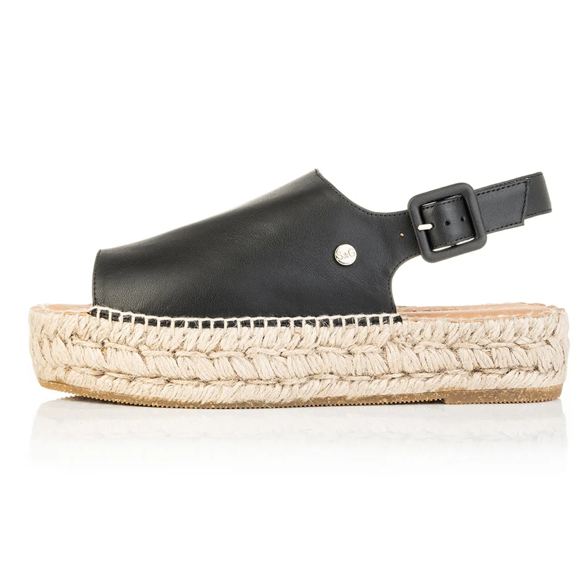 Bona - Wide Fit Espadrille - Black Leather