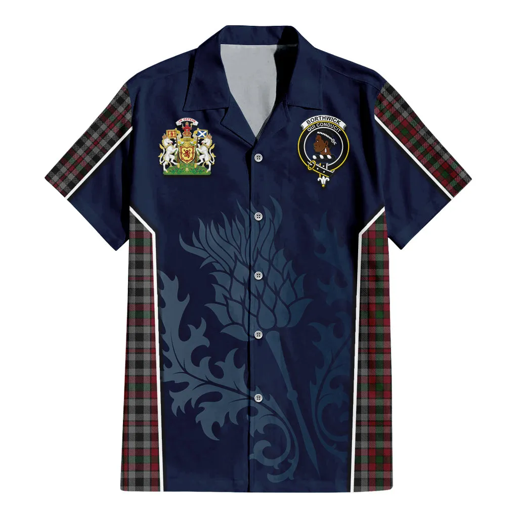 Borthwick Tartan Short Sleeve Button Up Shirt with Family Crest and Scottish Thistle Vibes Sport Style