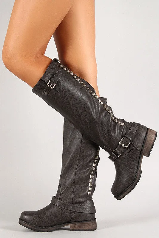 Breckelle Studded Buckle Riding Knee High Boot