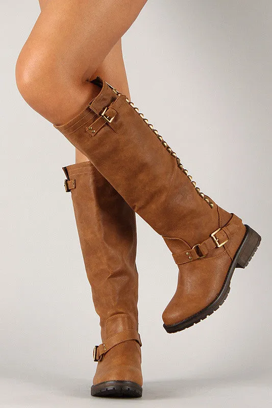 Breckelle Studded Buckle Riding Knee High Boot