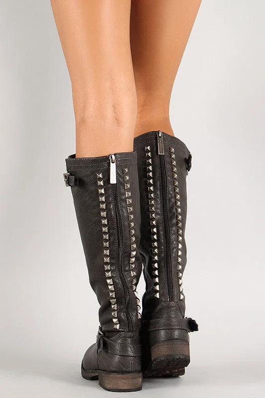 Breckelle Studded Buckle Riding Knee High Boot