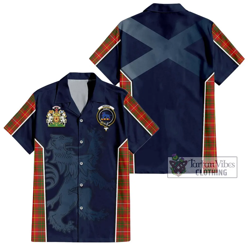 Bruce Modern Tartan Short Sleeve Button Shirt with Family Crest and Lion Rampant Vibes Sport Style