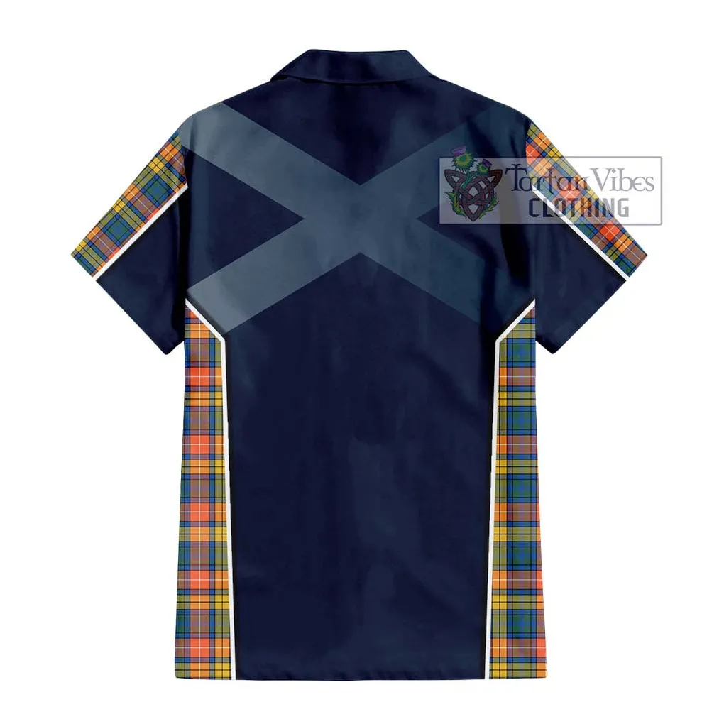 Buchanan Ancient Tartan Short Sleeve Button Shirt with Family Crest and Lion Rampant Vibes Sport Style