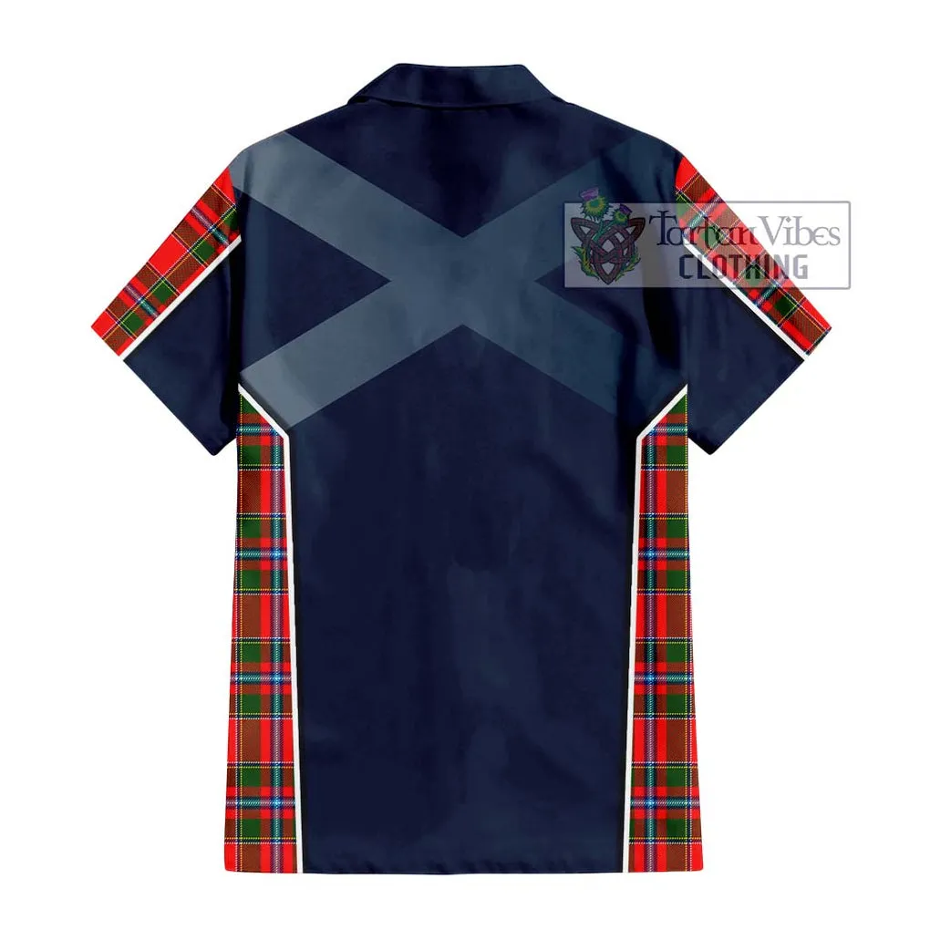 Butter Tartan Short Sleeve Button Shirt with Family Crest and Lion Rampant Vibes Sport Style