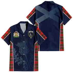 Butter Tartan Short Sleeve Button Up Shirt with Family Crest and Scottish Thistle Vibes Sport Style