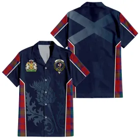 Byres (Byses) Tartan Short Sleeve Button Up Shirt with Family Crest and Scottish Thistle Vibes Sport Style