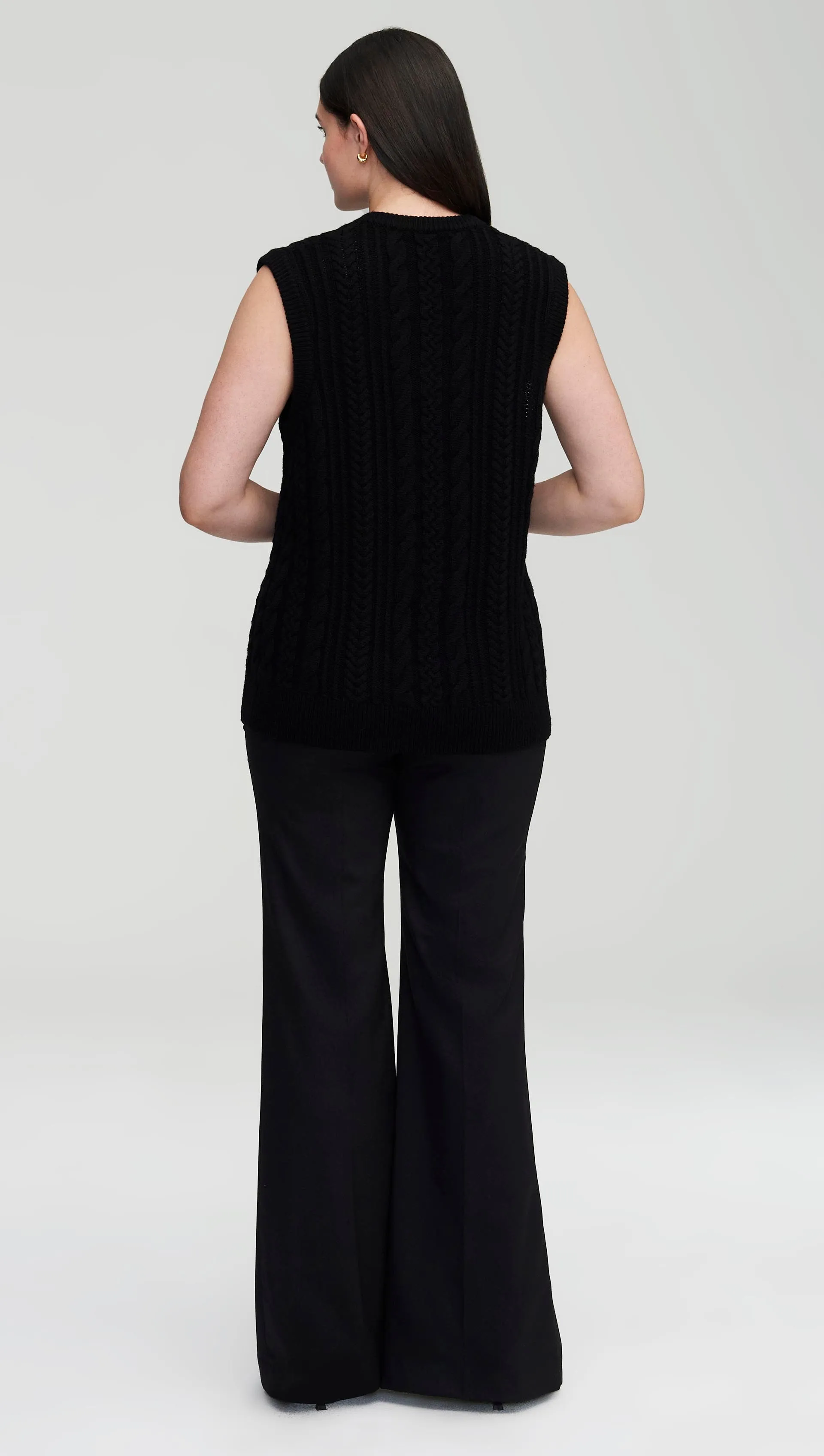 Cable Boyfriend Vest in Merino Wool | Black