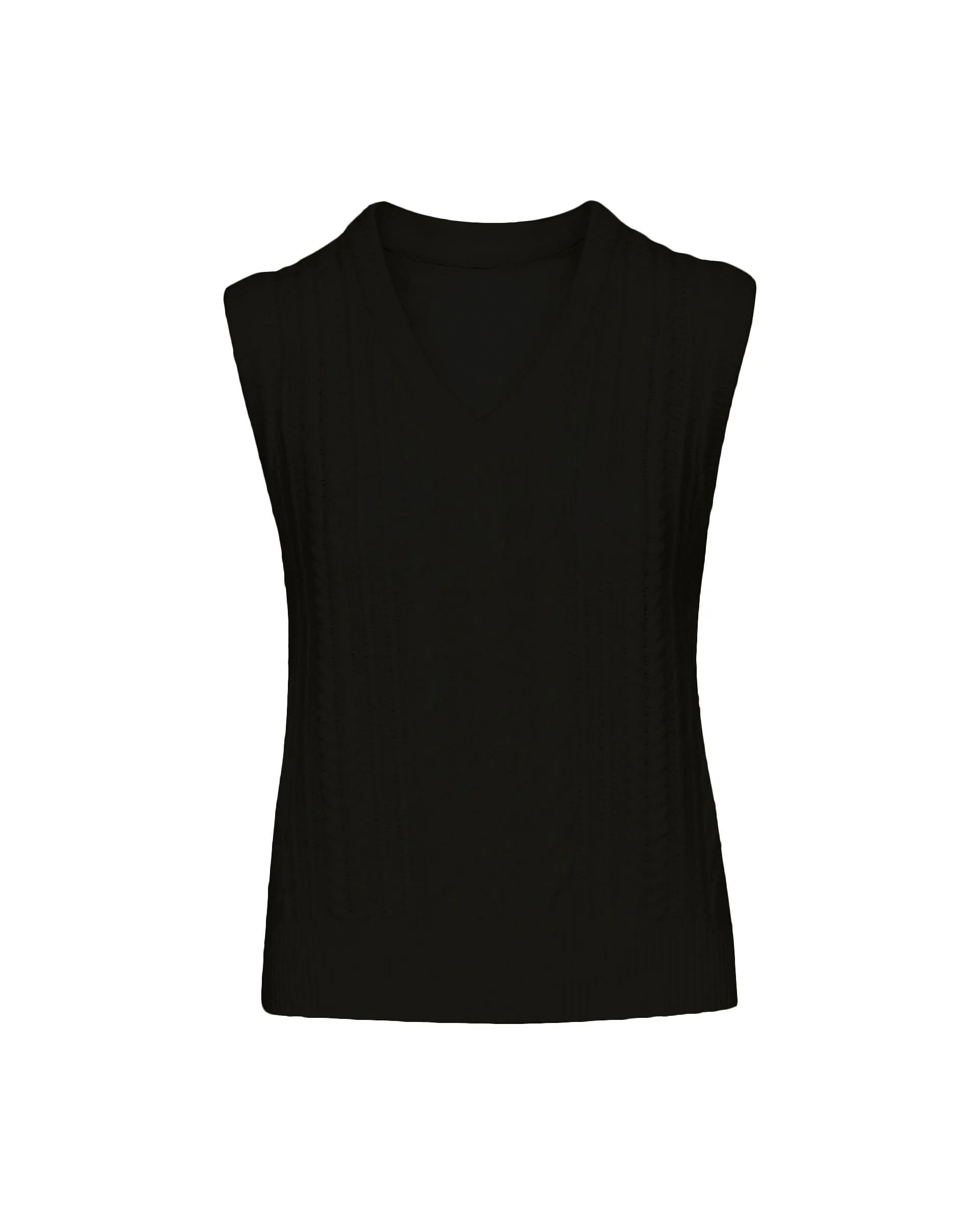 Cable Boyfriend Vest in Merino Wool | Black