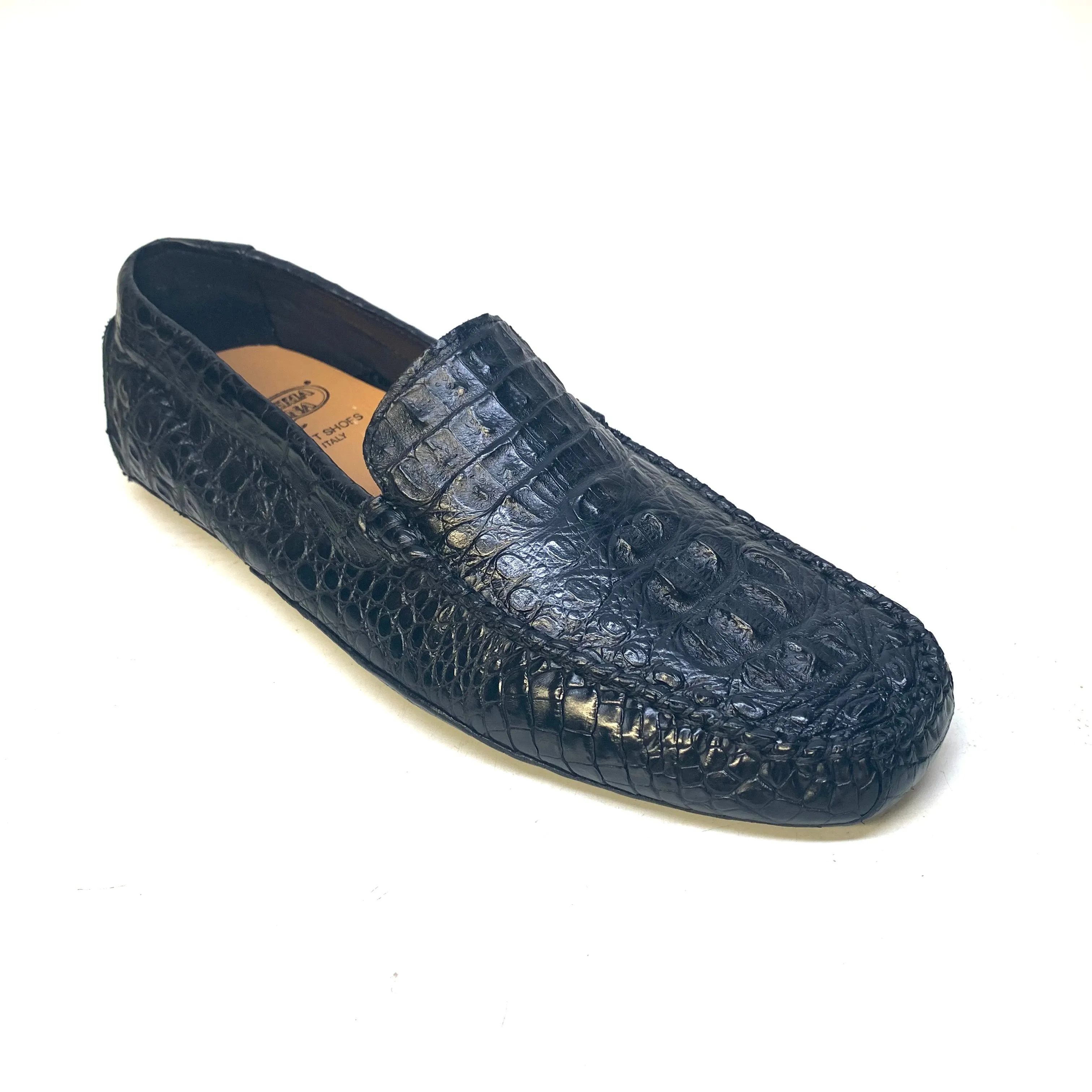 Calzoleria Toscana Black Hornback Crocodile Loafers