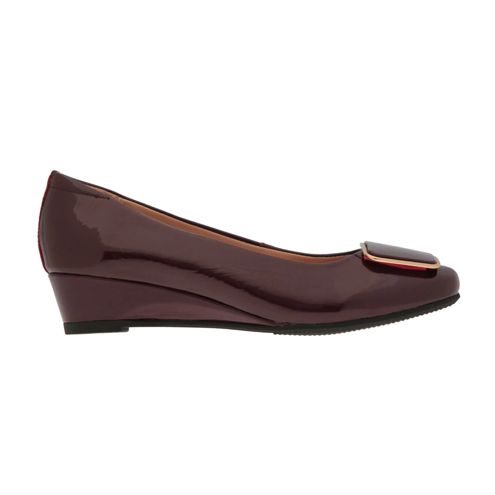 Caratti Maroon Leather Wedged Heels (Short, with Buckle)