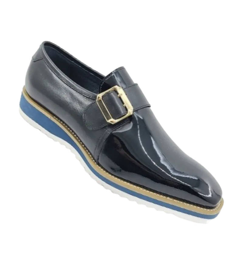 Carrucci Black Patent Leather Slip-On monkstrap genuine Goldtone Buckle