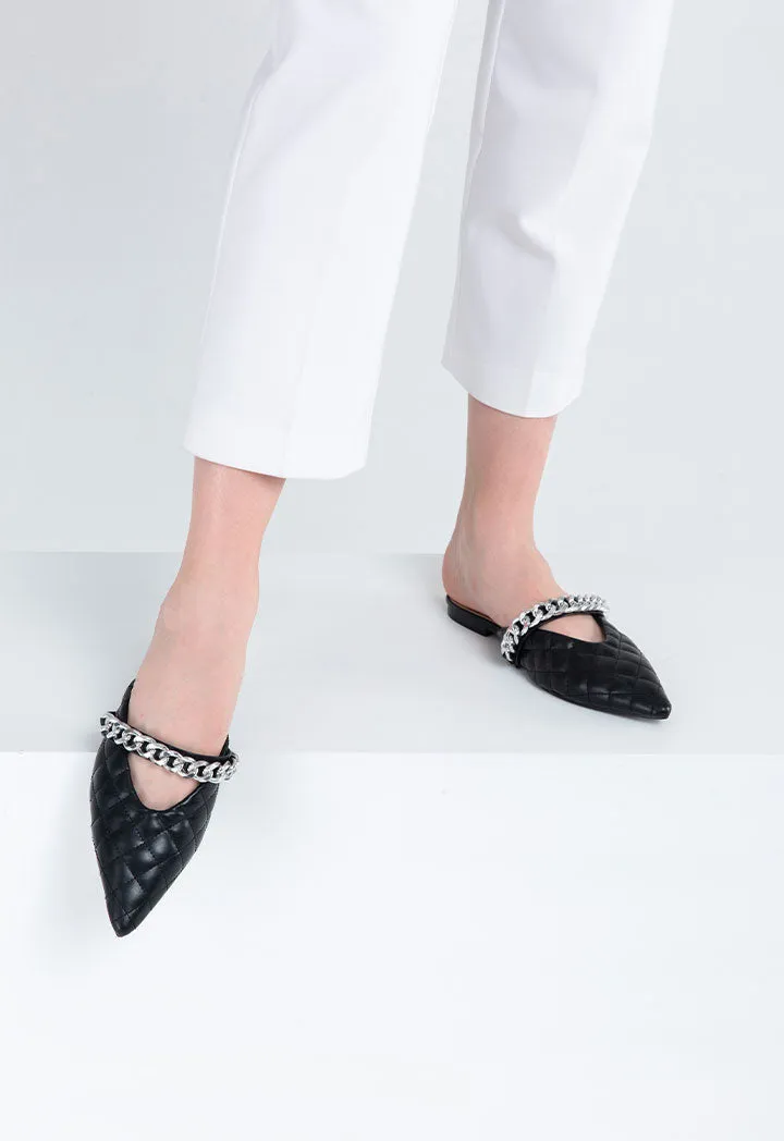 Choice Chunky Chain Strap Pointed Toe Mule Black