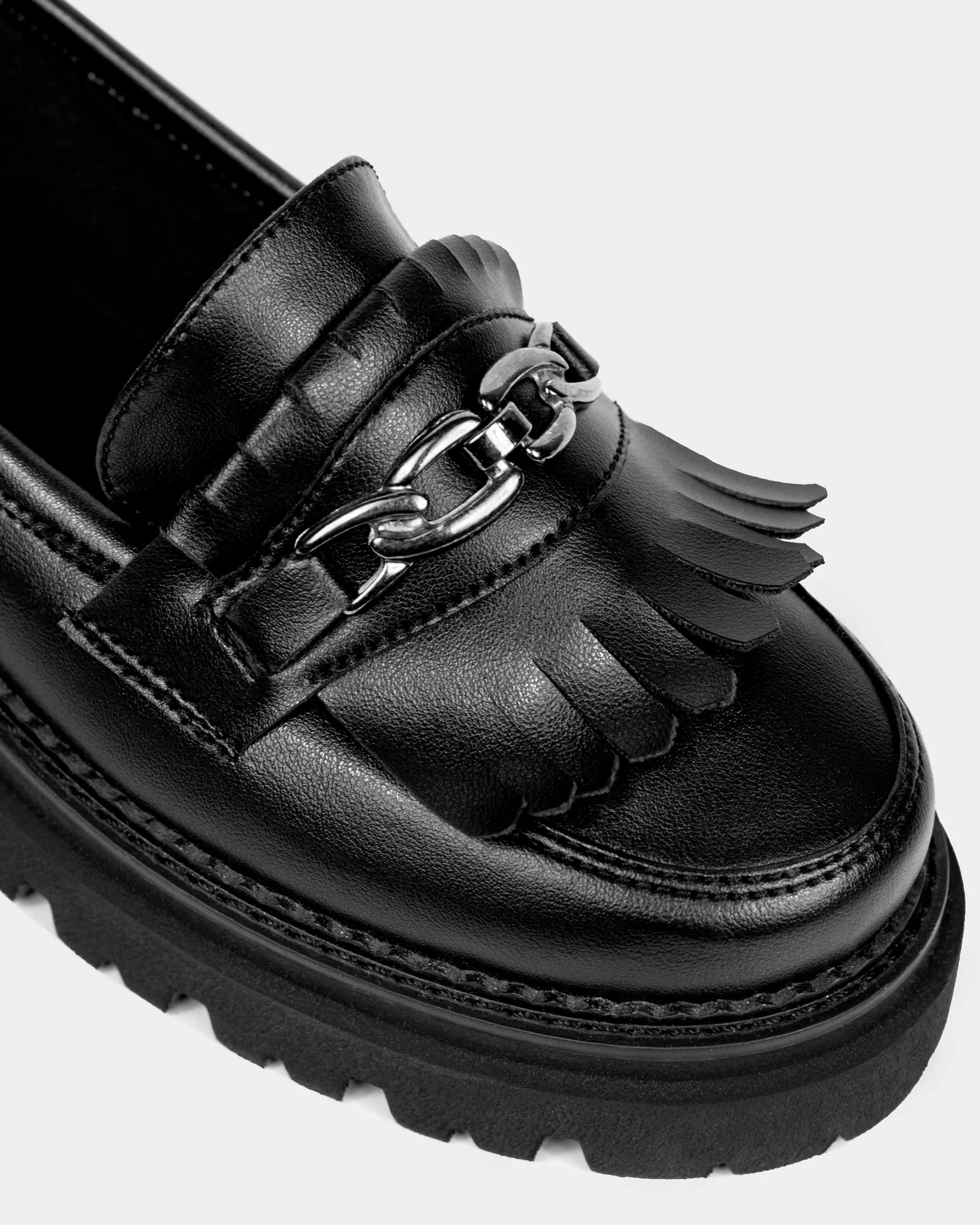 Chunky Grape Leather Vegan Loafers | Black