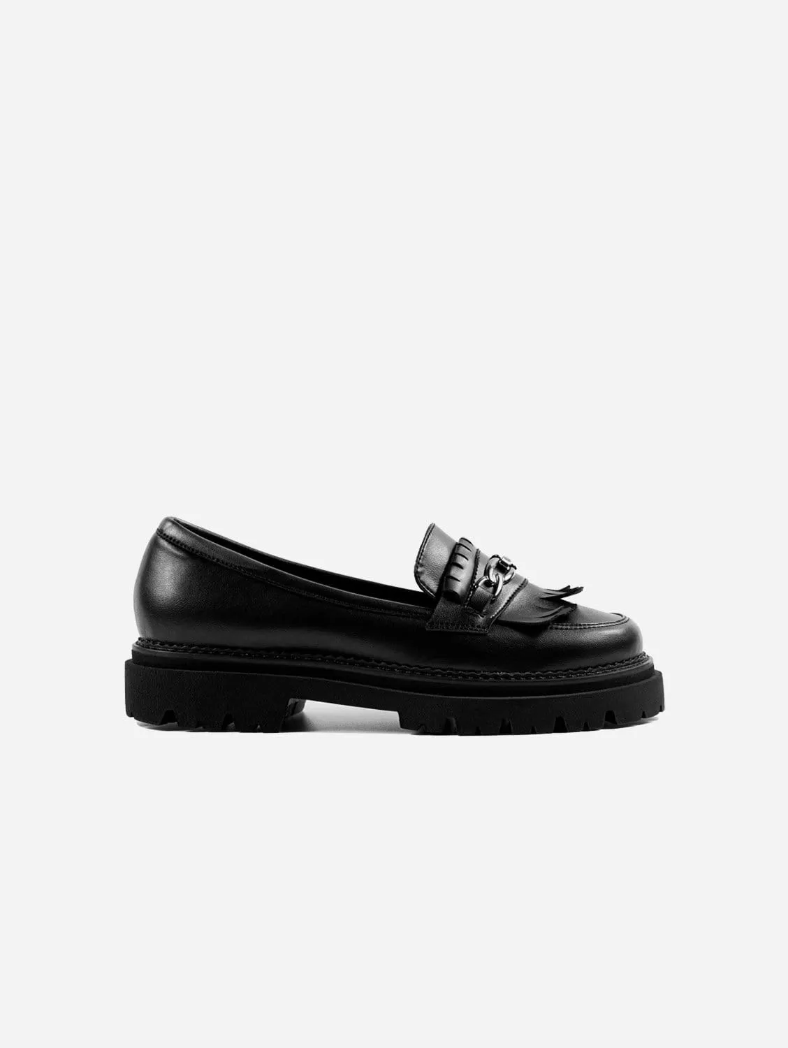 Chunky Grape Leather Vegan Loafers | Black