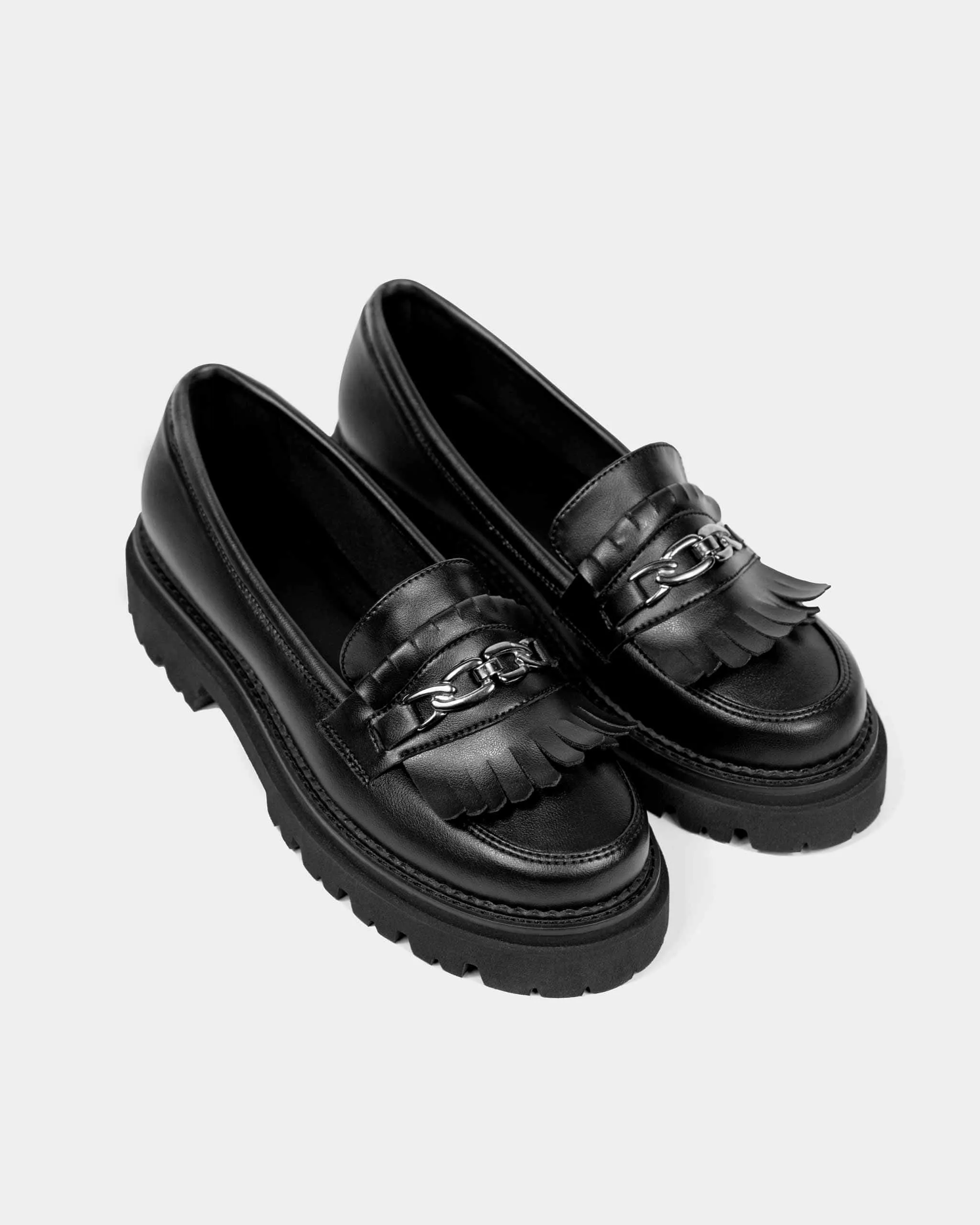 Chunky Grape Leather Vegan Loafers | Black