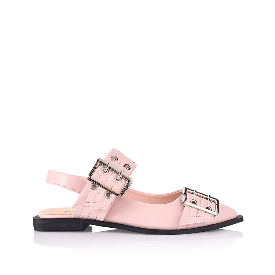 Clea Slingback Buckle Flats - Blush Pink