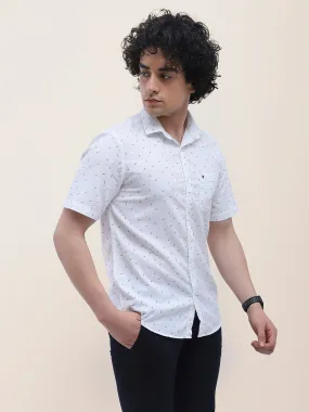 Cotton White Printed Half Sleeve Casual Shirt