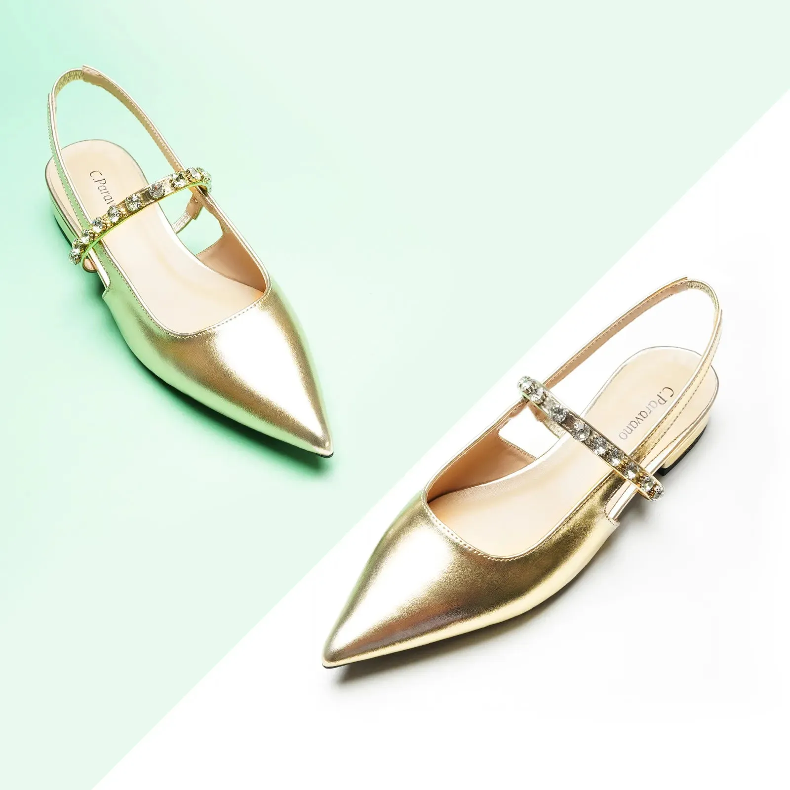 Crystal Strap Slingback Flats (Aida)