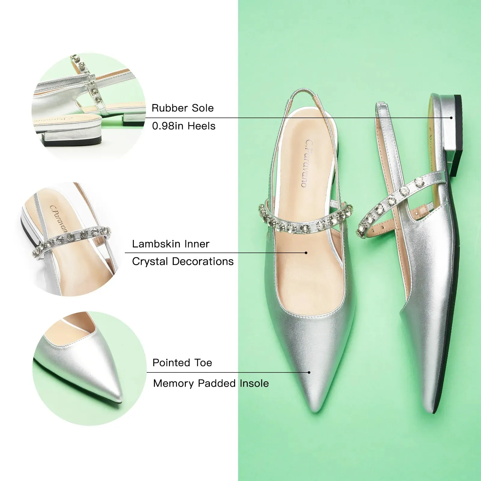 Crystal Strap Slingback Flats (Aida)