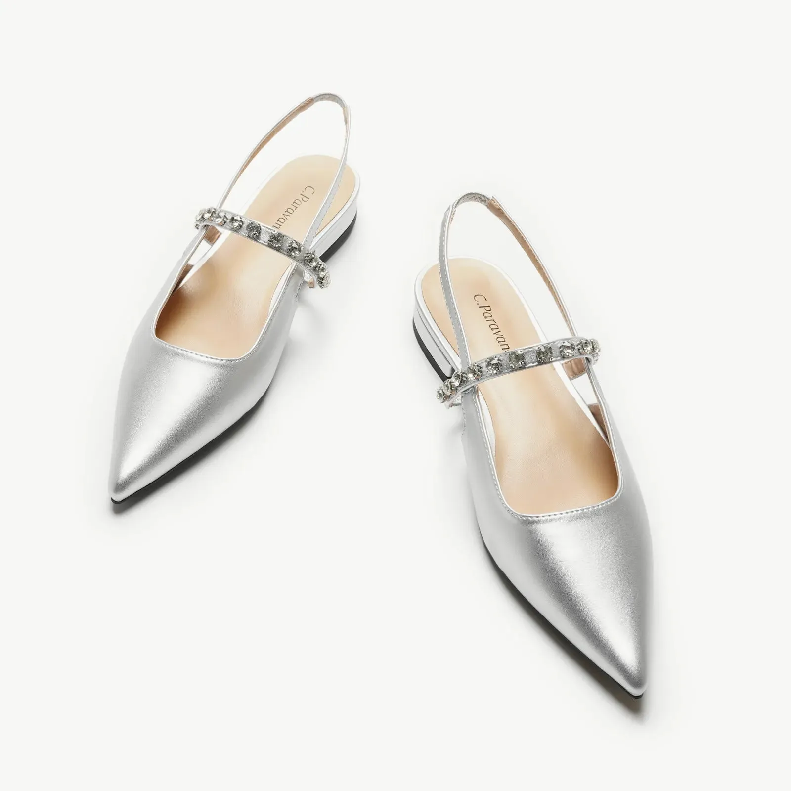 Crystal Strap Slingback Flats (Aida)