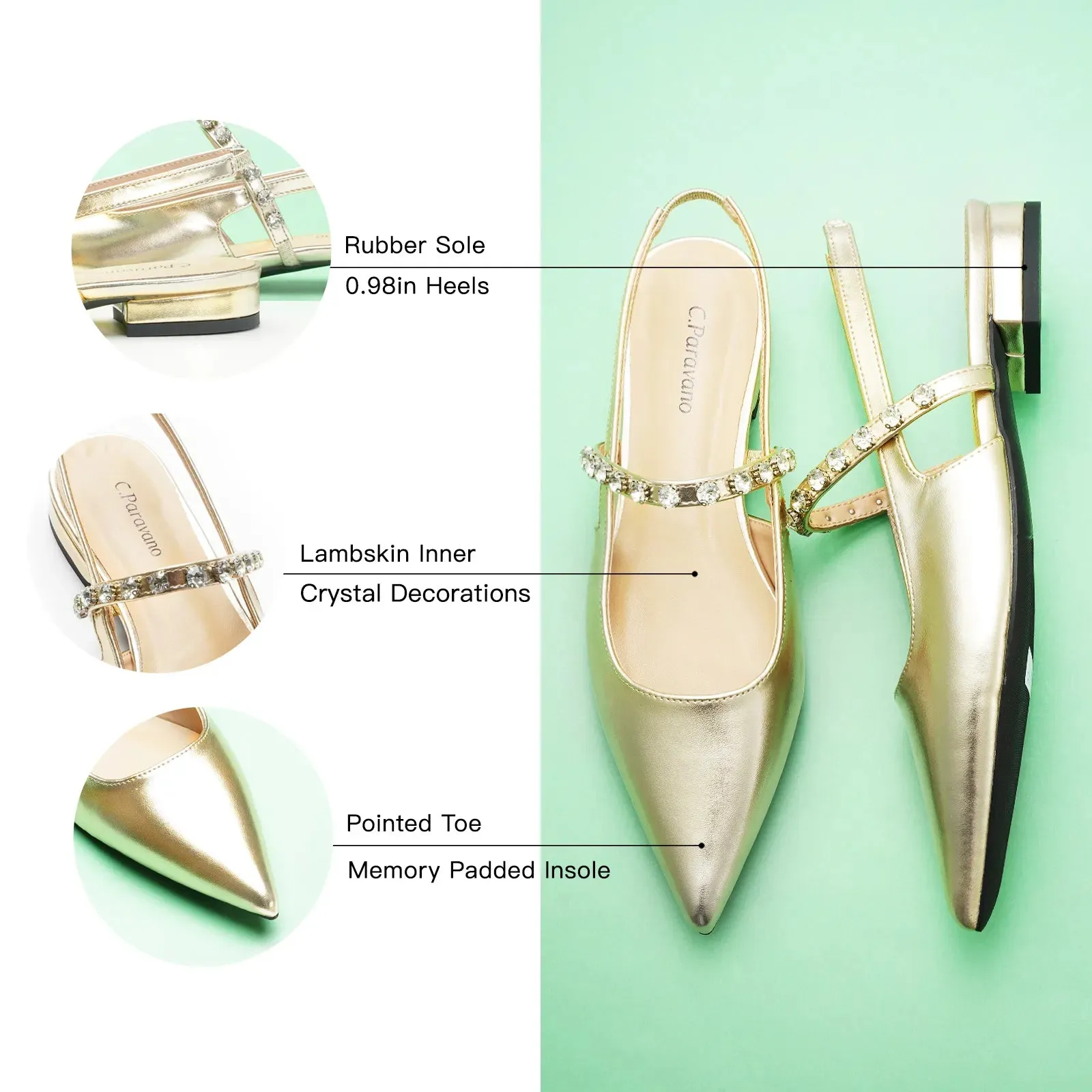 Crystal Strap Slingback Flats (Aida)