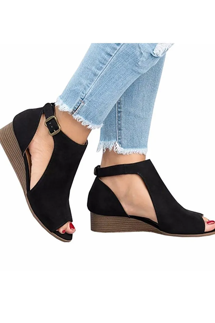 Cut out wedge sandals low wedge peep toe sandals