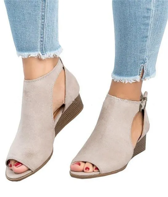 Cut out wedge sandals low wedge peep toe sandals