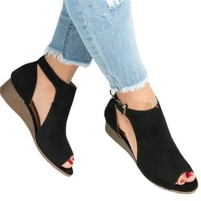 Cut out wedge sandals low wedge peep toe sandals