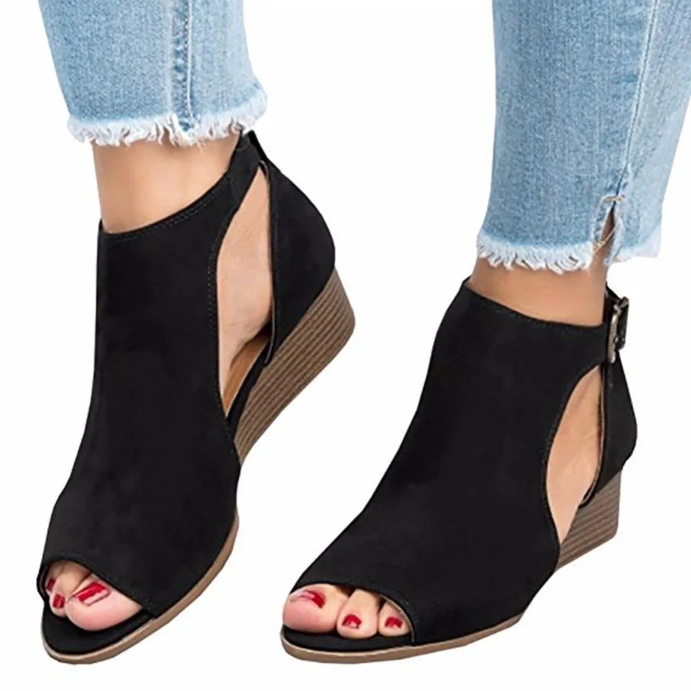 Cut out wedge sandals low wedge peep toe sandals