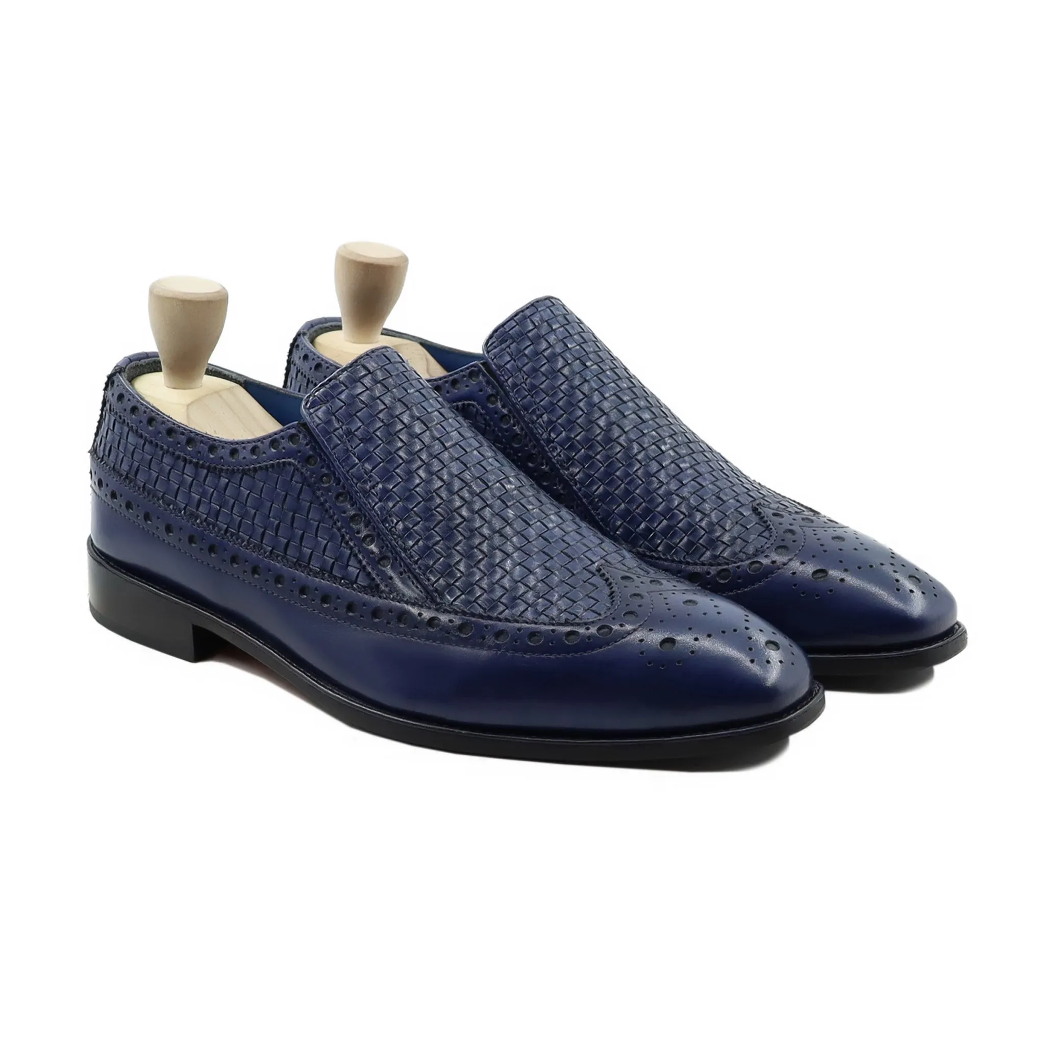 Denton - Men's Blue Hand Woven Calf Leather Loafer