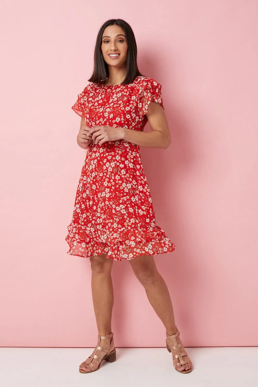 Ditsy Floral Frilled Sleeve Dress