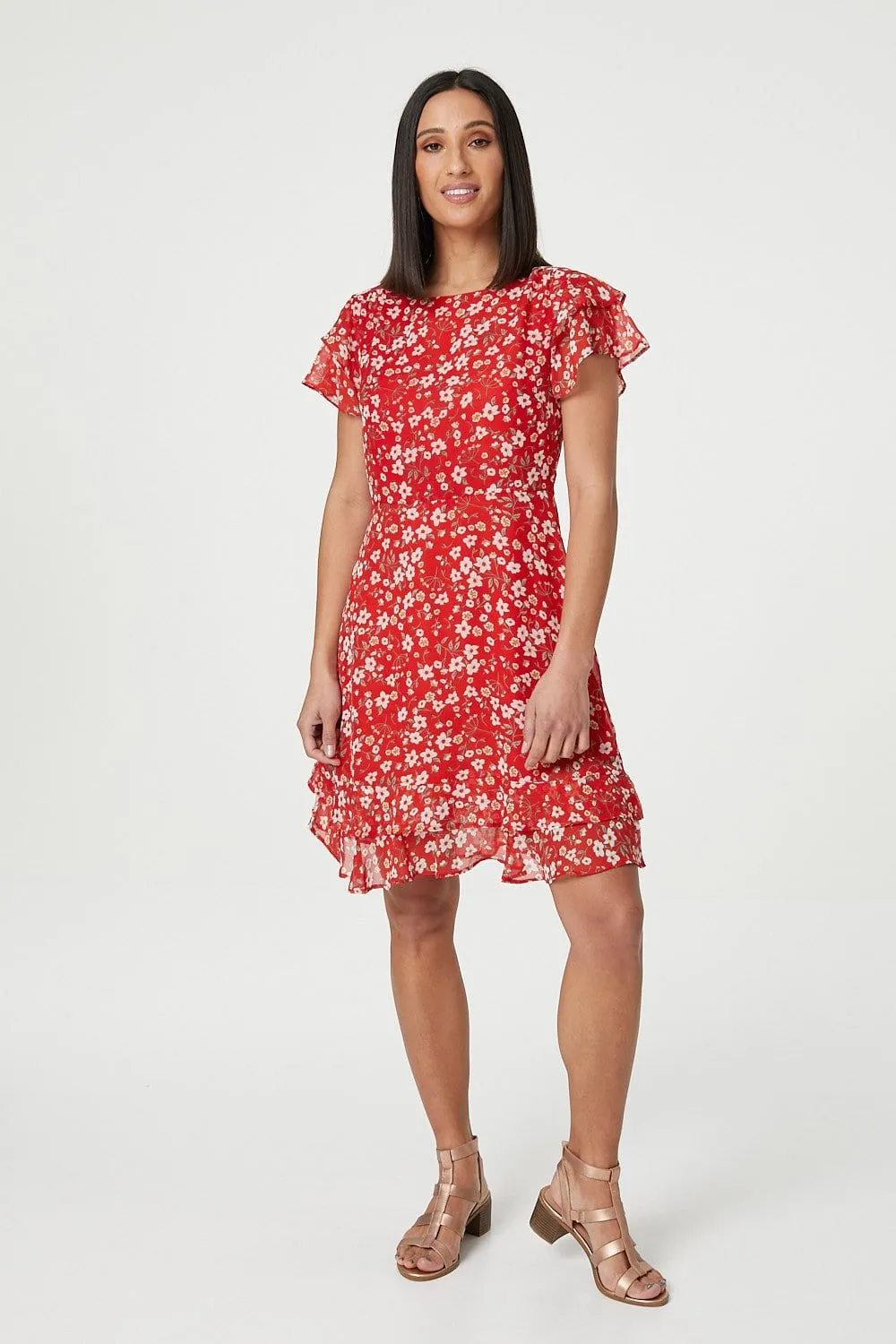 Ditsy Floral Frilled Sleeve Dress