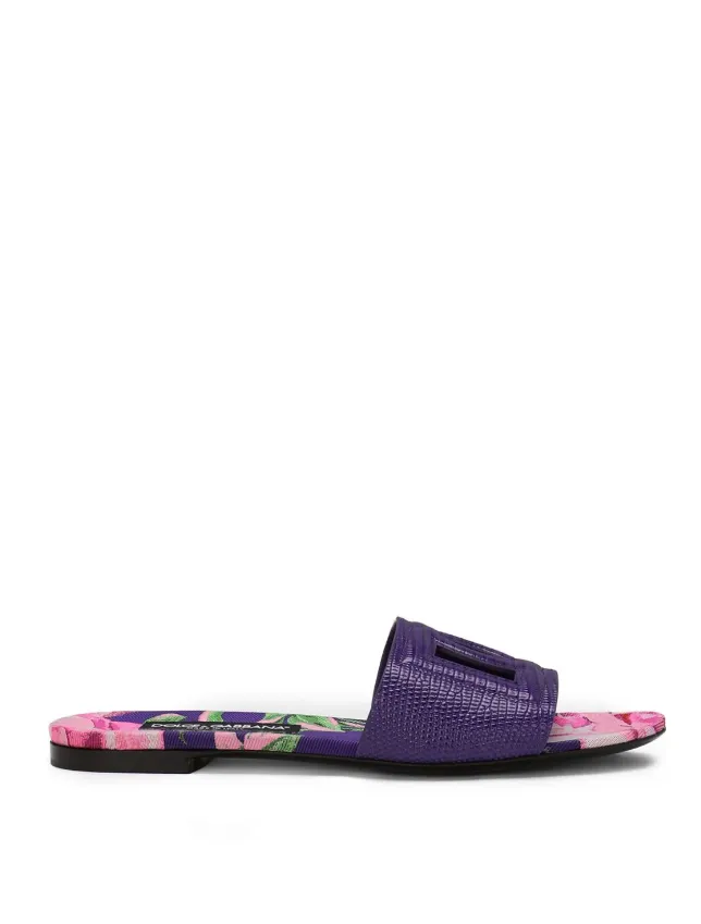 Dolce & Gabbana Iguana-print calfskin sliders with DG logo