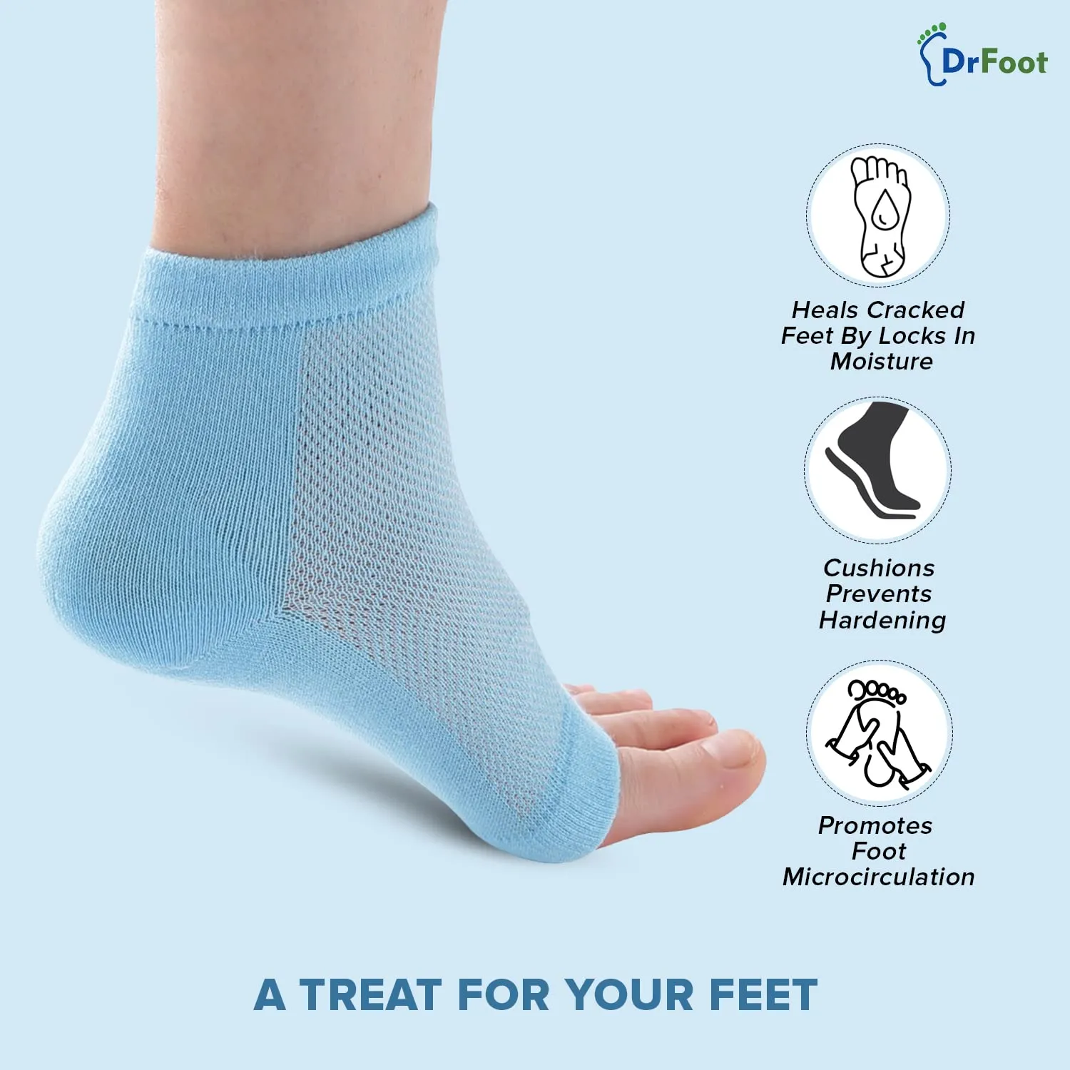 Dr Foot Silicone Gel Heel Socks | Silicone Gel Moisturizer Heel Sleeves To Smooth & Soften Rough Cracked Heels & Dry Feet Or Irritated Heels| For Men & Women | Free Size – 1 Pair (Pack of 10)