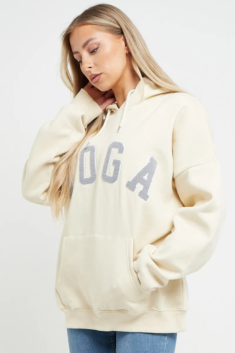 ECRU YOGA SLOGAN OVERSIZED HOODIE