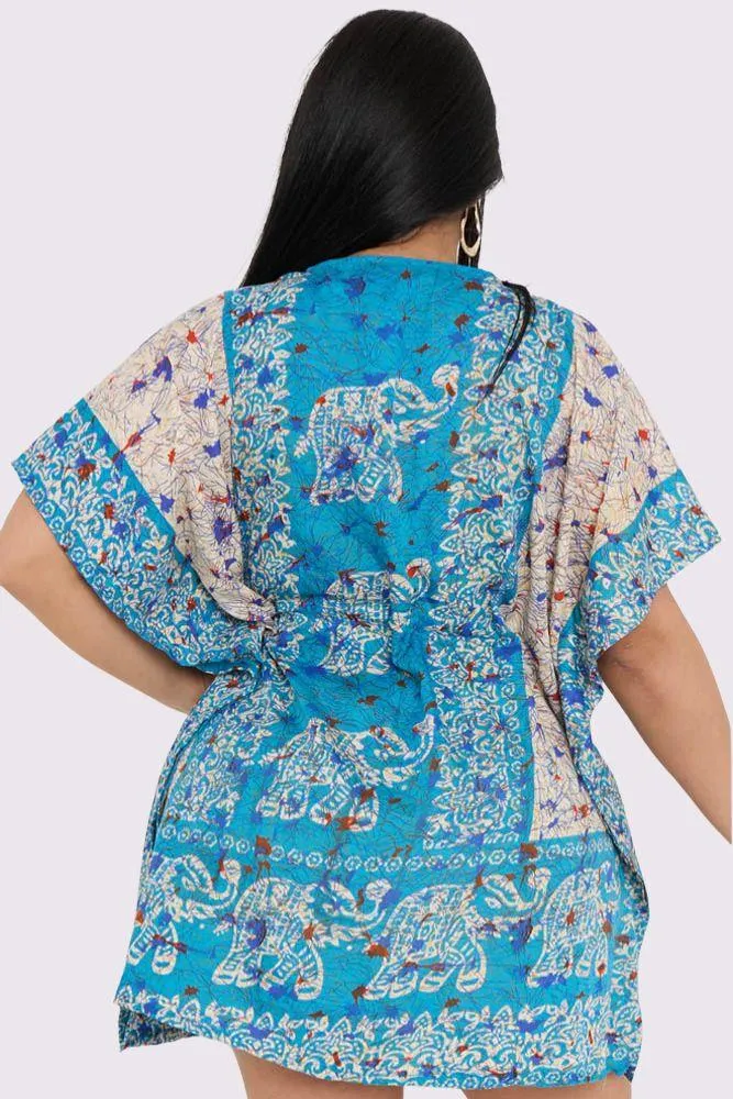 Elephant Print Drawstring Tassel Waist Kaftan