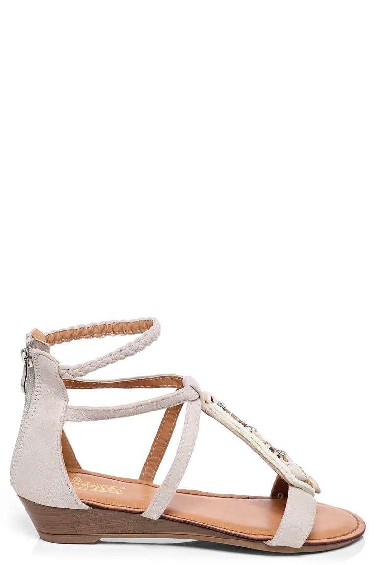 Embellished Wedge Sandals In Beige