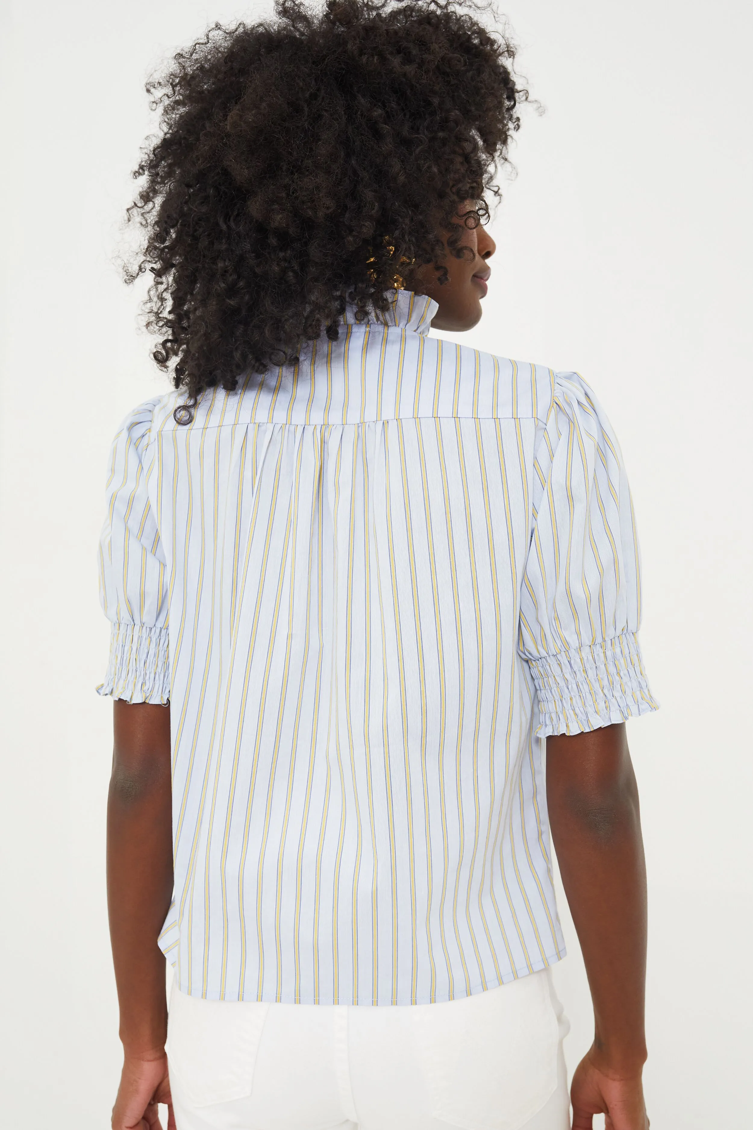 Embroidered Blue and Tan Stripe Nicole Shirt