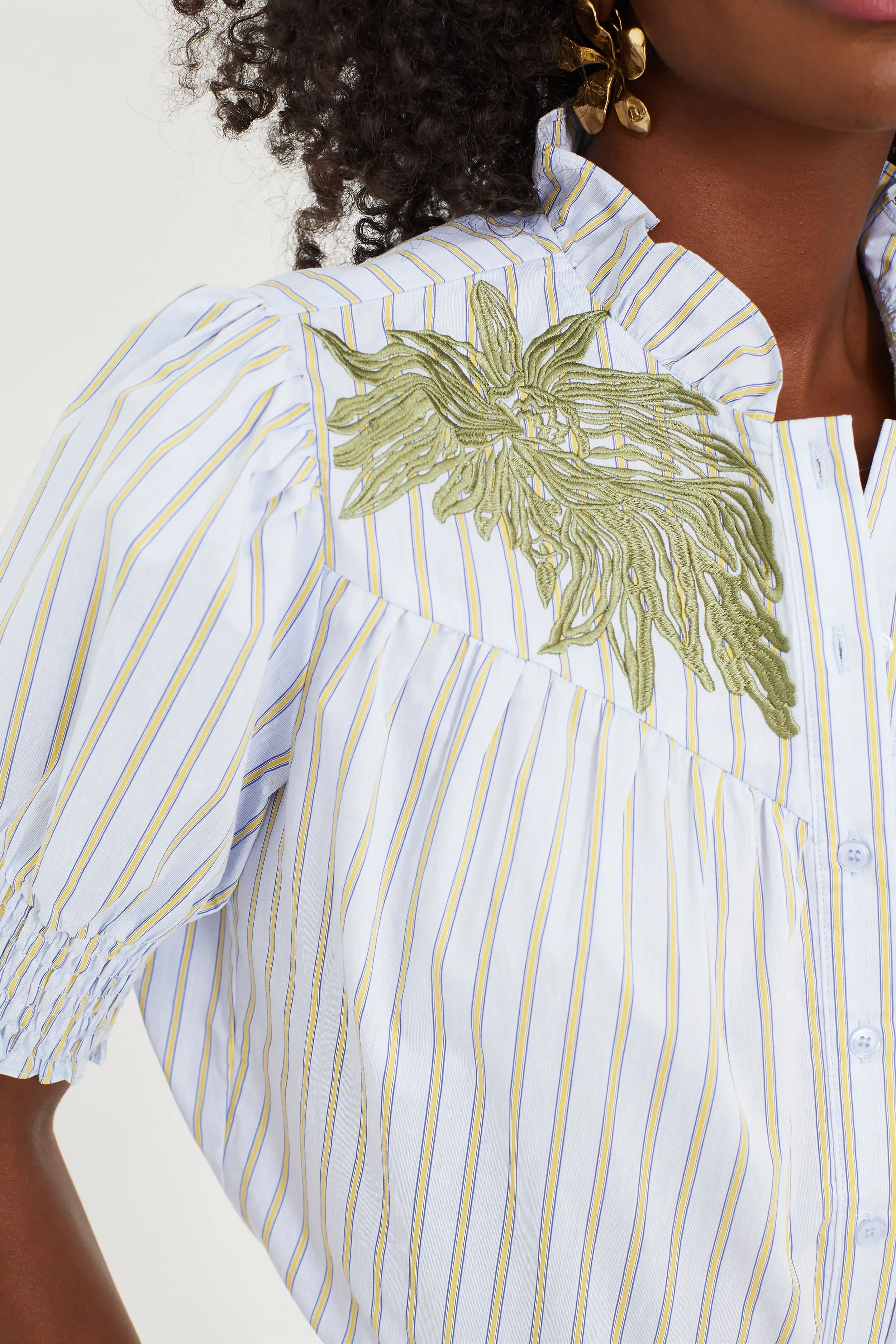 Embroidered Blue and Tan Stripe Nicole Shirt