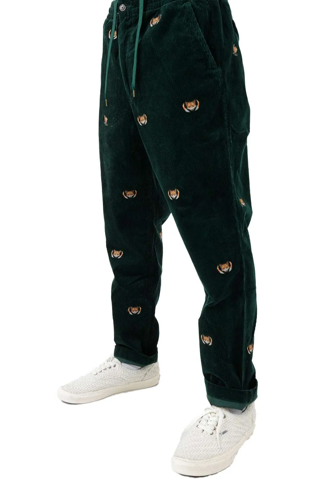 Embroidered Corduroy Pants - College Green with Polo Bear Design