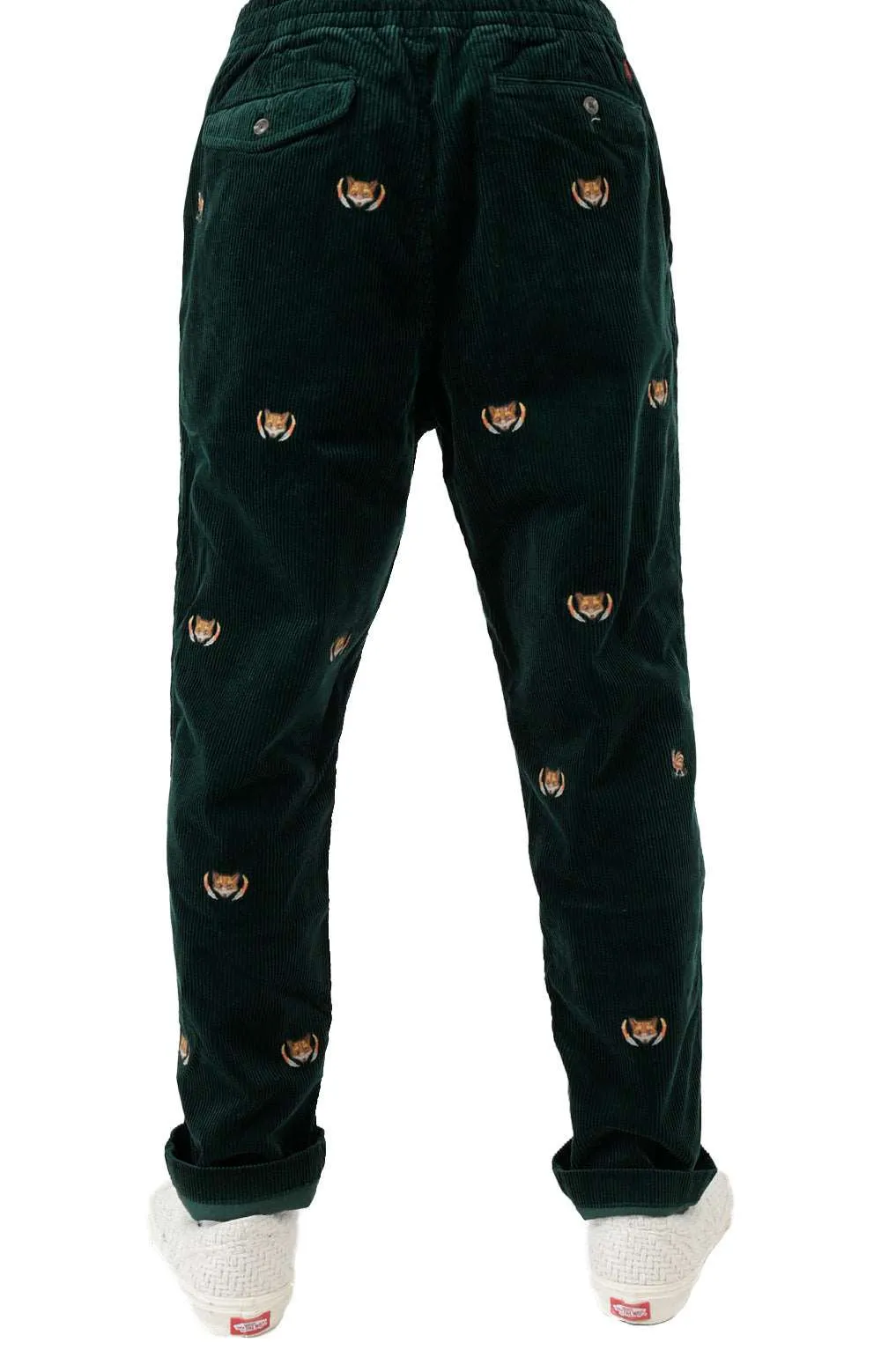 Embroidered Corduroy Pants - College Green with Polo Bear Design