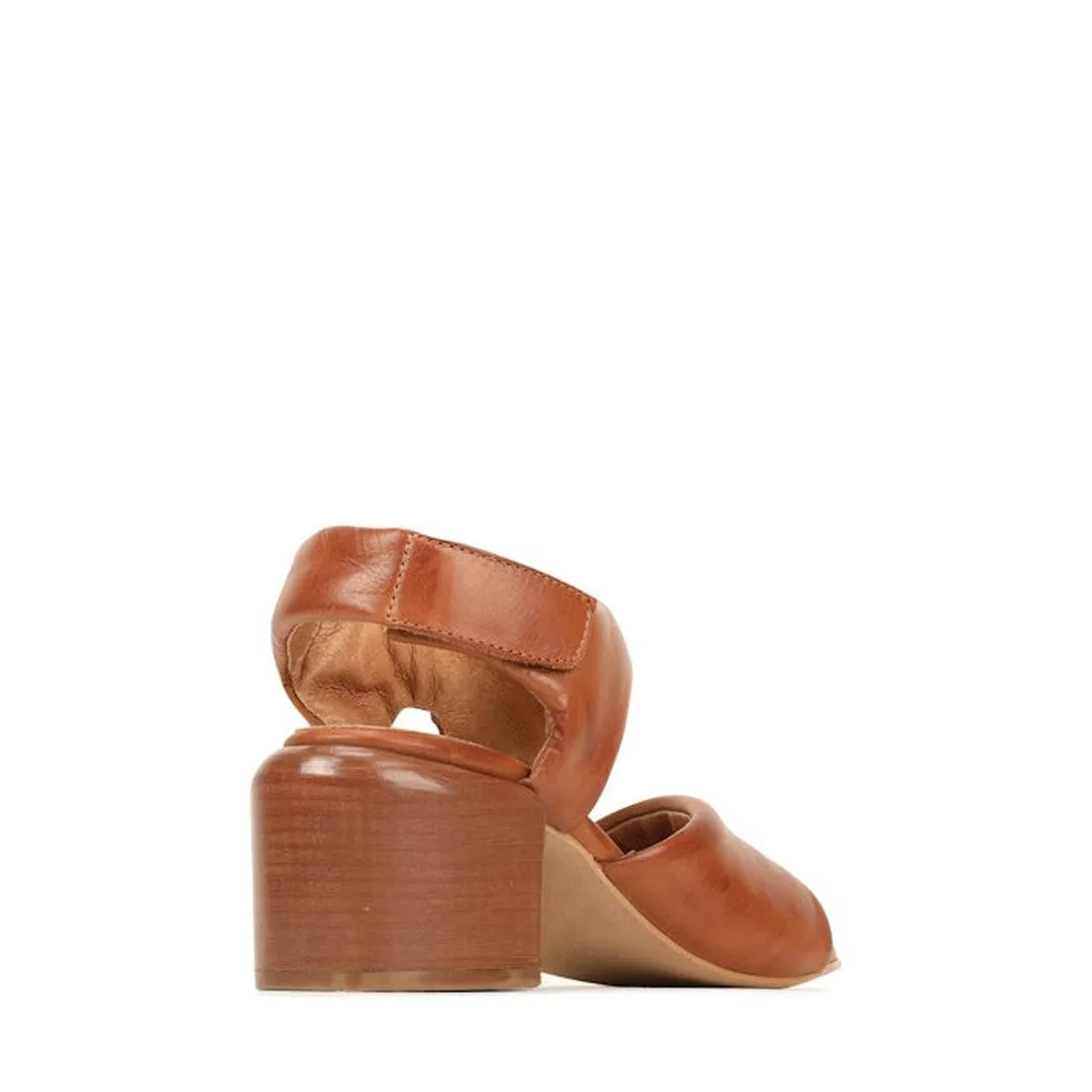 EOS Charbel Brandy Tan Leather Block Heel Womens Sandals