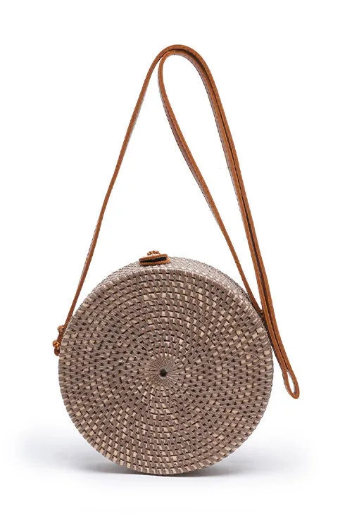 Espresso Brown Round Rattan Sling Bag