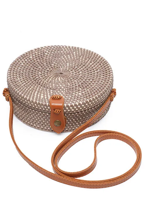 Espresso Brown Round Rattan Sling Bag