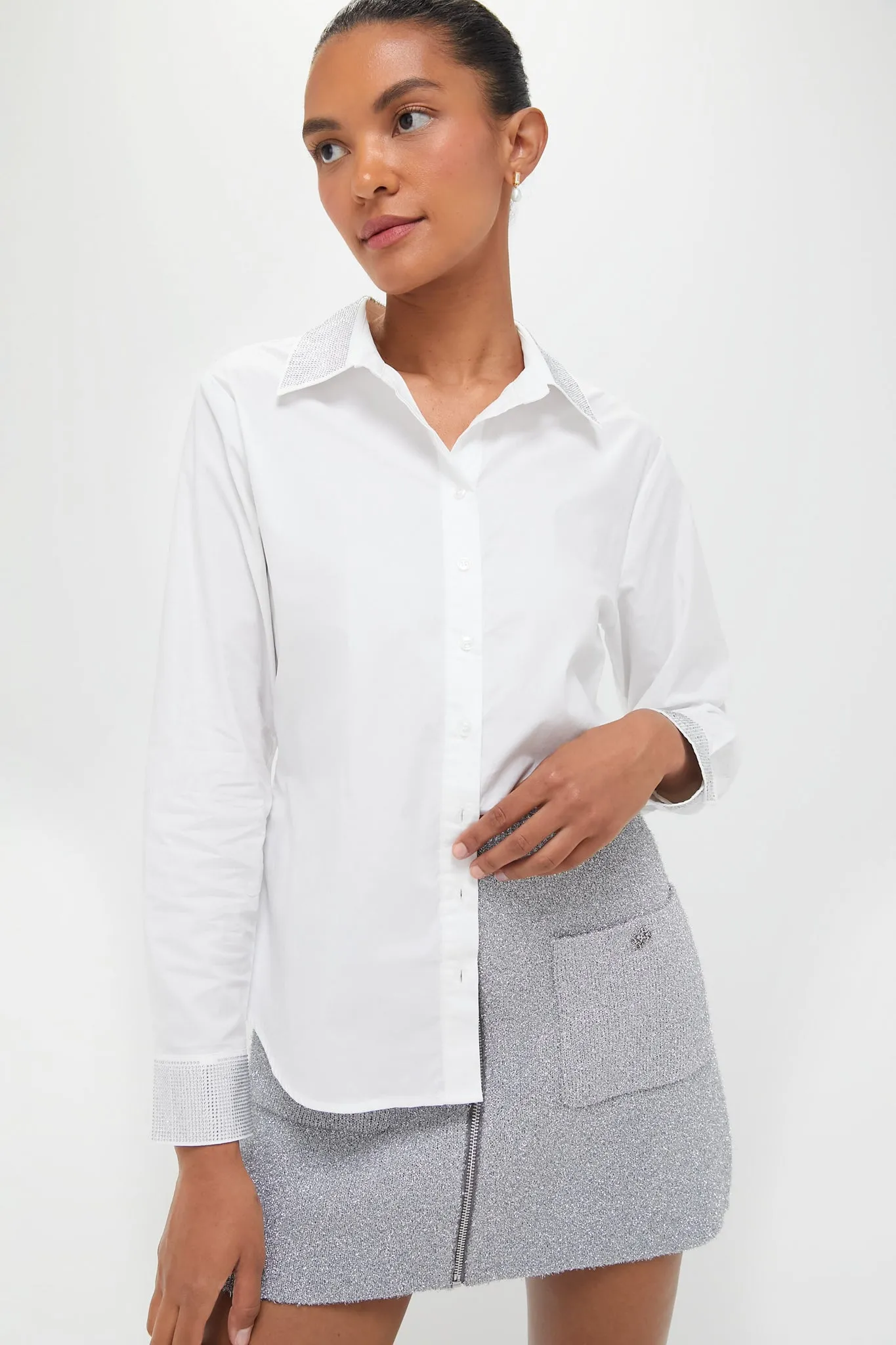 Exclusive White Icon Shirt with Rhinestone Collar