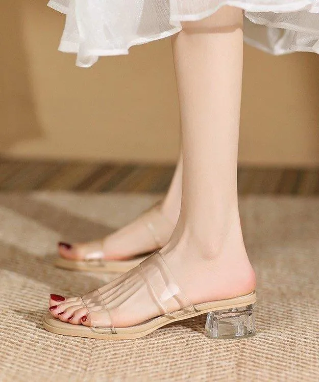 Fashion Apricot Clear Chunky Women Slide Sandals Peep Toe AP1057