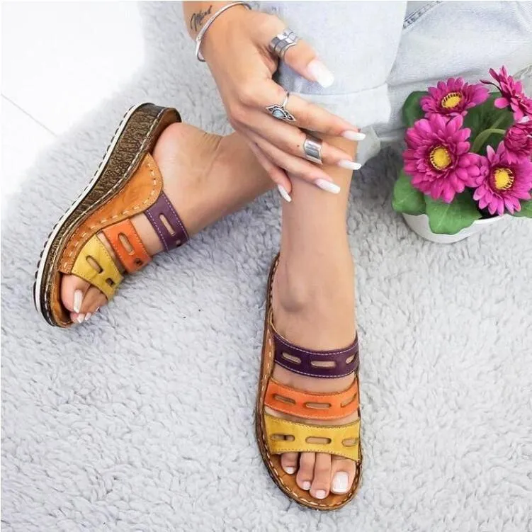 Flat slides for women wide width sandals