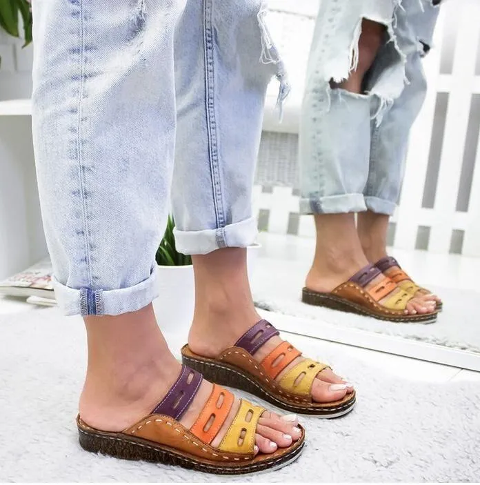 Flat slides for women wide width sandals