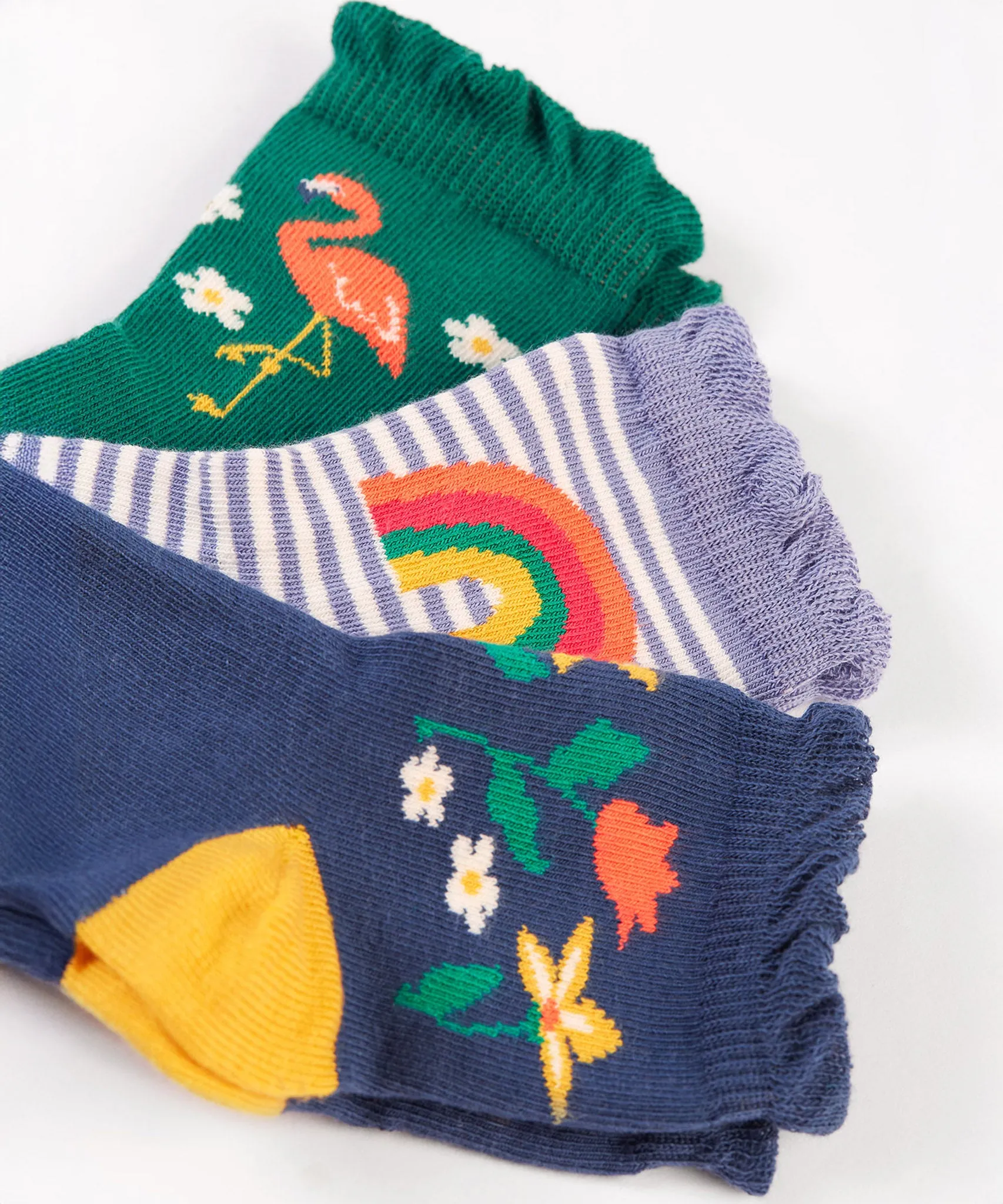 Frugi Freya Frilled Socks 3 Pack - Rainforest Friends